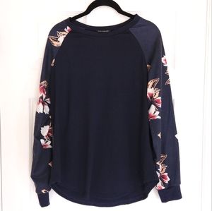 SHEIN dark blue foral long sleeve